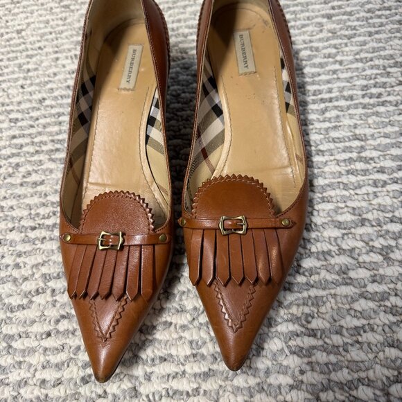 Burberry Taupe Tassel Kitten Heel 37 or USA 7 - Used - Picture 1 of 11